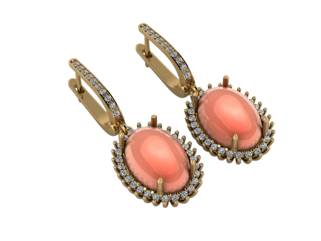 Серьги с розовым кабошоном и ореолом