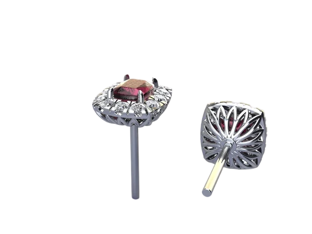 Серьги с розовым кушоном в ореоле