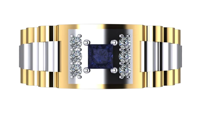 Перстень с синим камнем и бриллиантами