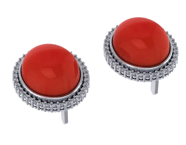 Серьги с красным кораллом и ореолом