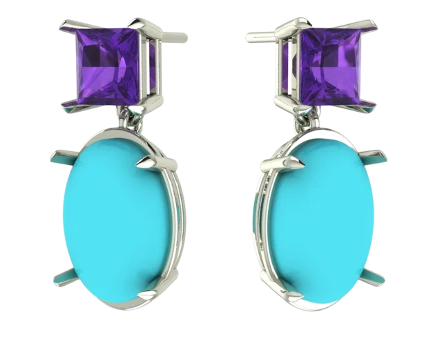 Серьги с бирюзовым кабошоном