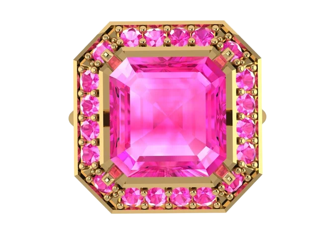 Серьги с розовым октагоном и ореолом