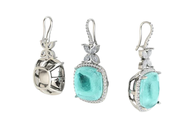 Серьги с кабошоном и бриллиантовым каскадом