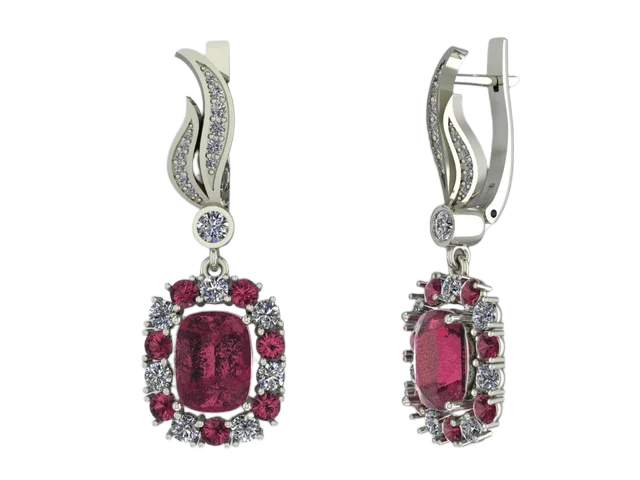 Серьги с пламенем и красным кабошоном