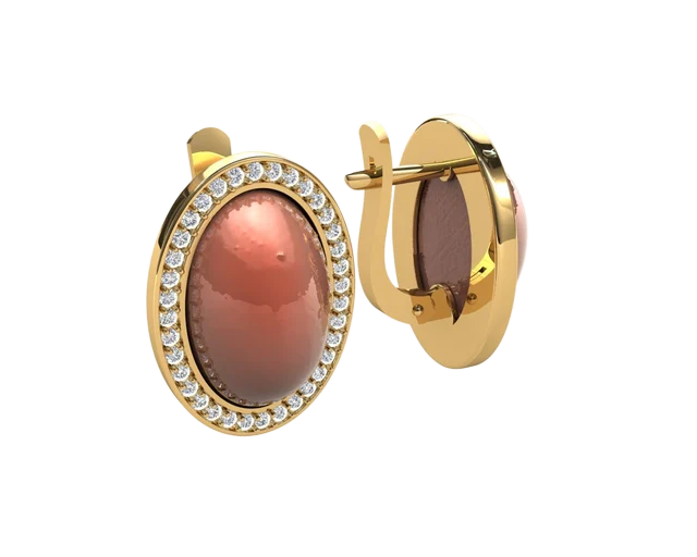 Серьги с коралловым кабошоном