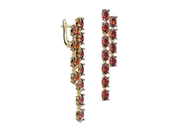 Серьги-люстры с красными камнями