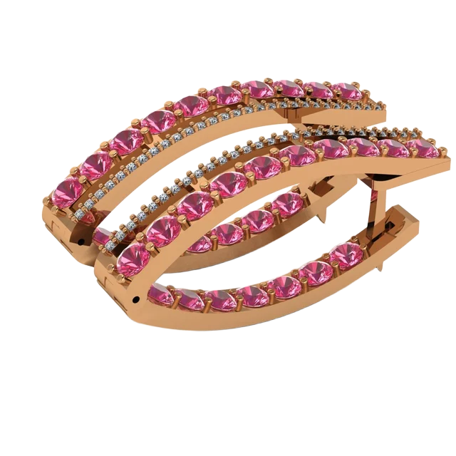 Серьги-конго с розовыми и белыми камнями