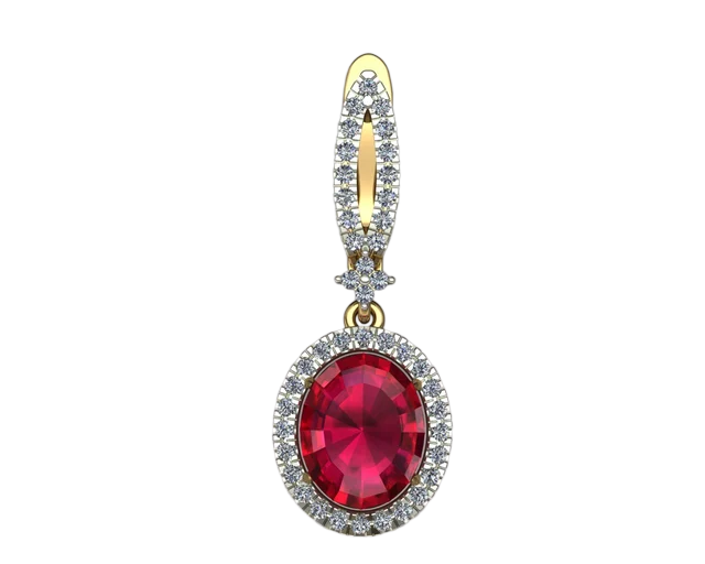 Серьги с красным овальным камнем и ореолом