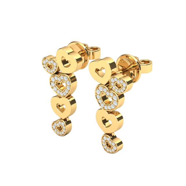 Серьги-климберы из сердечек с бриллиантами