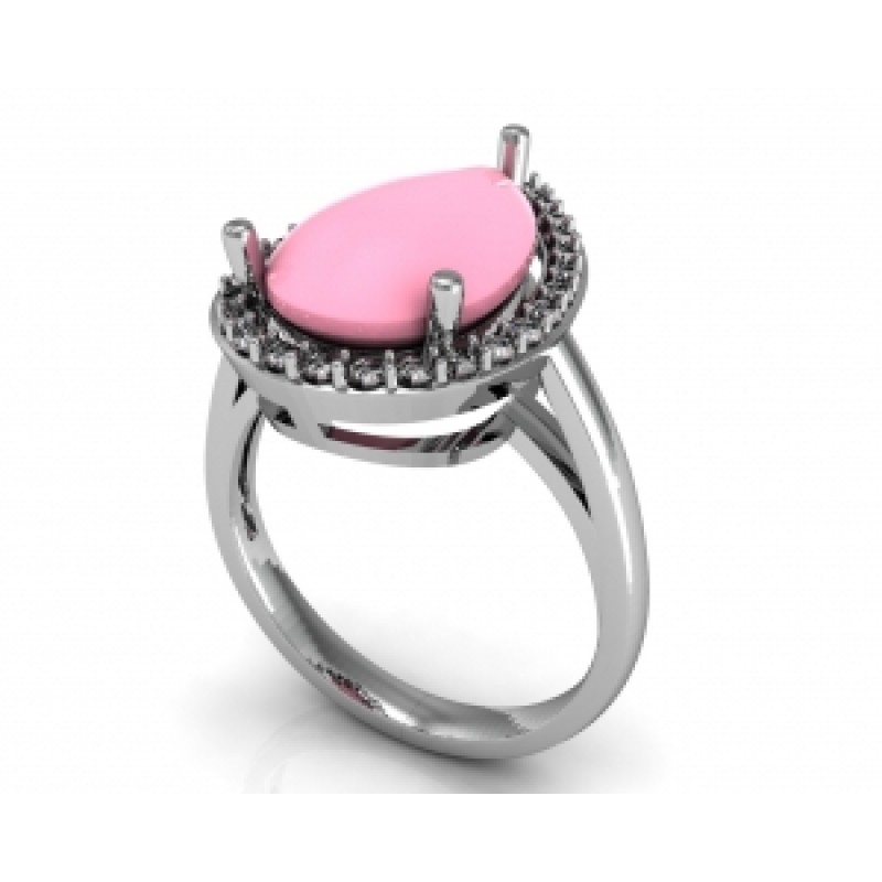 Кольцо с крупным камнем в обрамлении мелких камней Os 7140