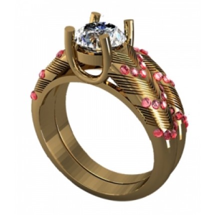 Кольцо с крупным камнем и дорожками камней Os 2542