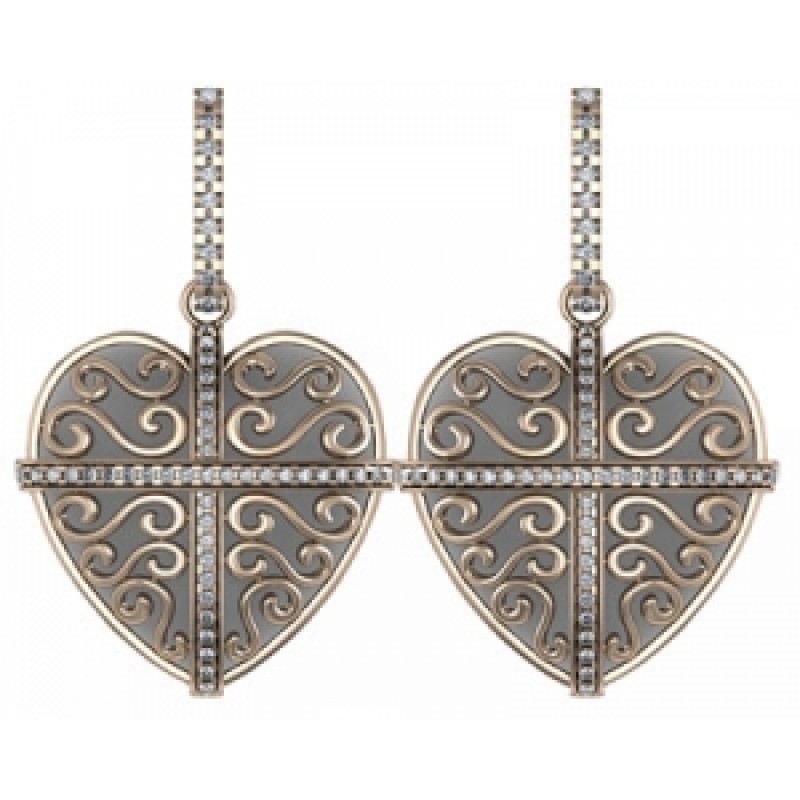 Серьги ажурные Сердце с дорожками камней Os 1605