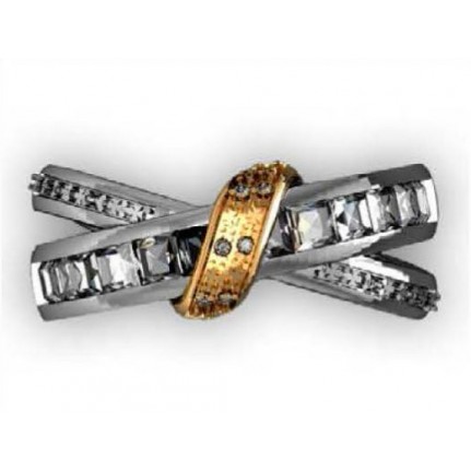 Кольцо двухцветное с дорожками камней Os 2036