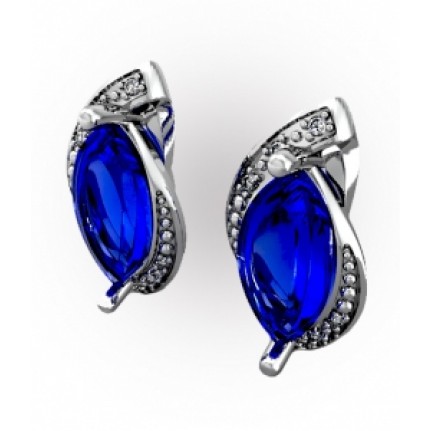 Серьги с крупным камнем и дорожками камней Os 4068