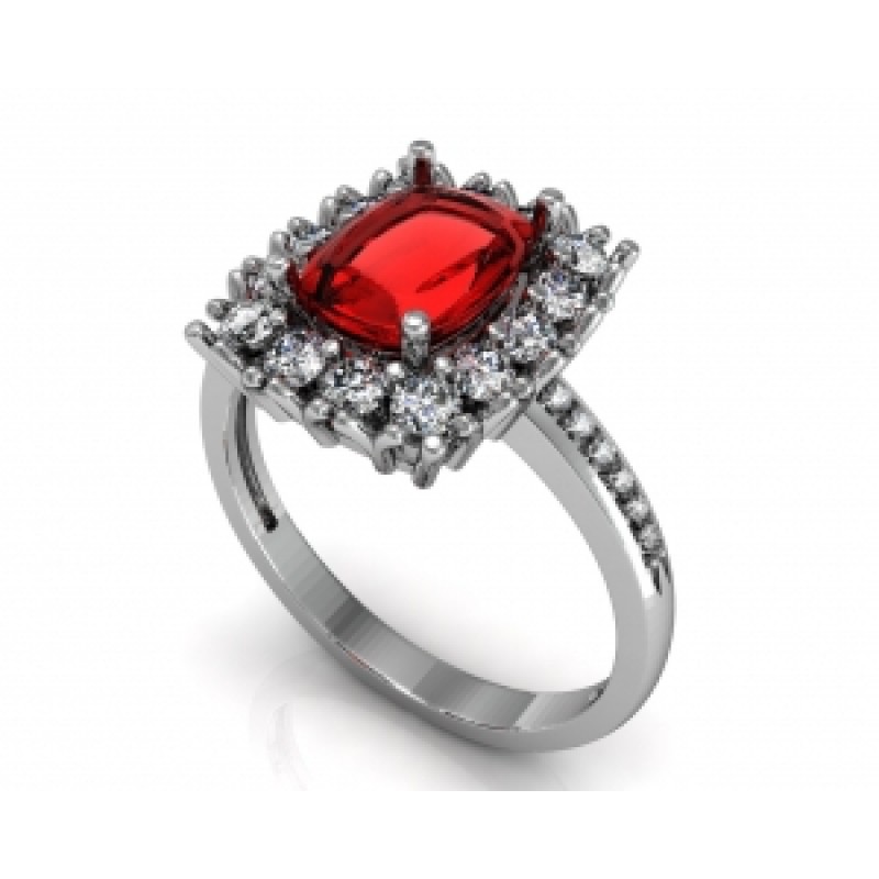 Кольцо с крупным камнем в обрамлении мелких камней Os 7138