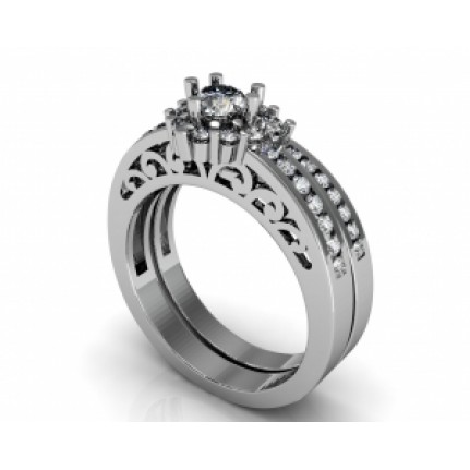 Кольцо ажурное с крупным камнем в обрамлении мелких камней Os 2610