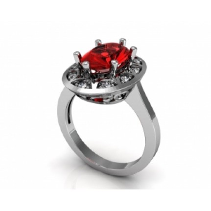 Кольцо ажурное с крупным камнем в обрамлении мелких камней Os 7189