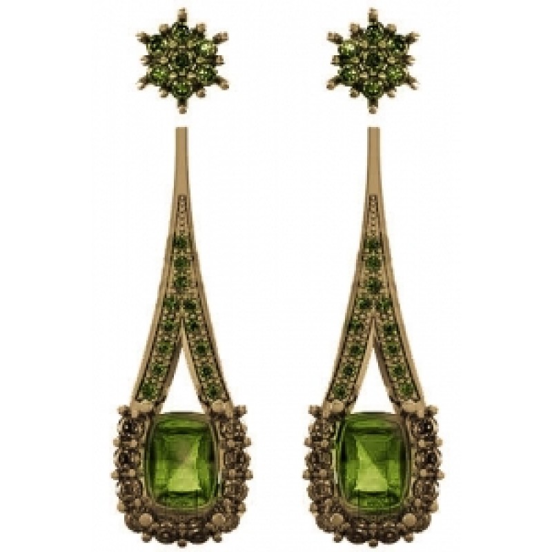 Серьги висячие с крупным камнем и дорожками камней Os 1725