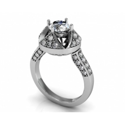 Кольцо с крупным камнем в обрамлении мелких камней Os 2601