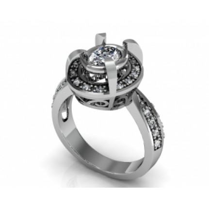 Кольцо ажурное с крупным камнем в обрамлении мелких камней Os 3078