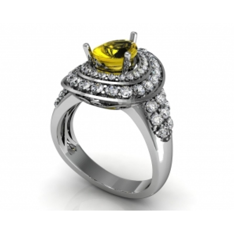 Кольцо с крупным камнем в обрамлении мелких камней Os 7154