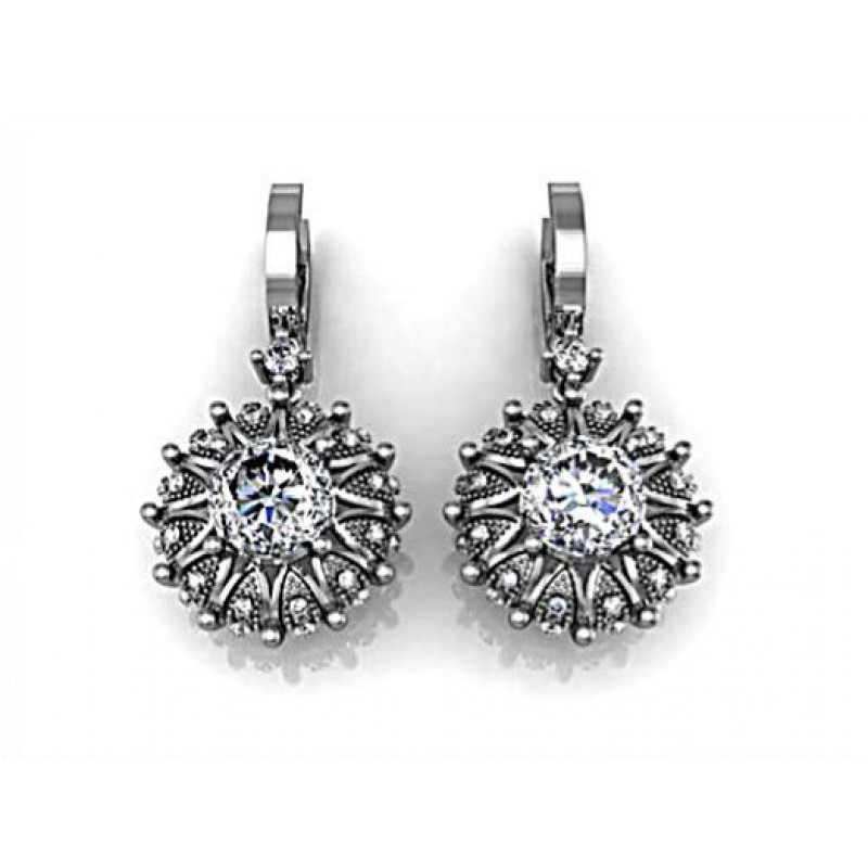 Серьги с крупным камнем и дорожками камней Os 1005