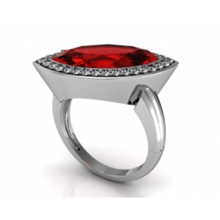 Кольцо с крупным камнем в обрамлении мелких камней Os 7090