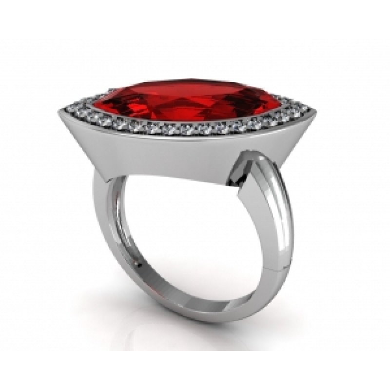 Кольцо с крупным камнем в обрамлении мелких камней Os 7090