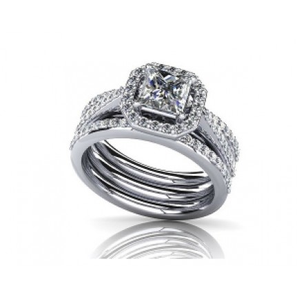 Кольцо тройное с крупным камнем в обрамлении мелких камней Os 2623