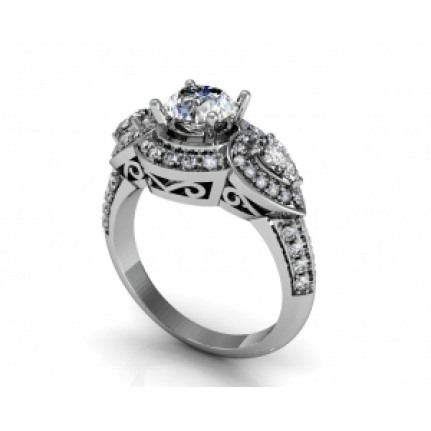 Кольцо ажурное с крупными камнями в обрамлении мелких камней Os 2624