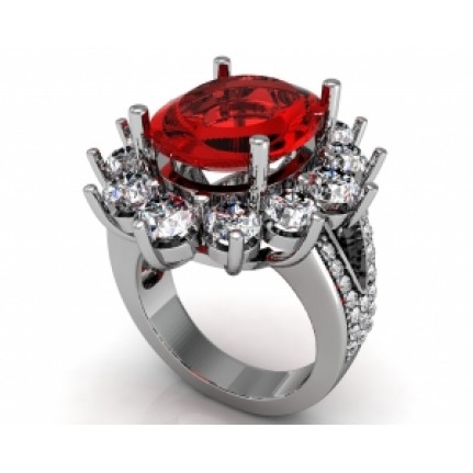 Кольцо с крупным камнем в обрамлении мелких камней Os 7094