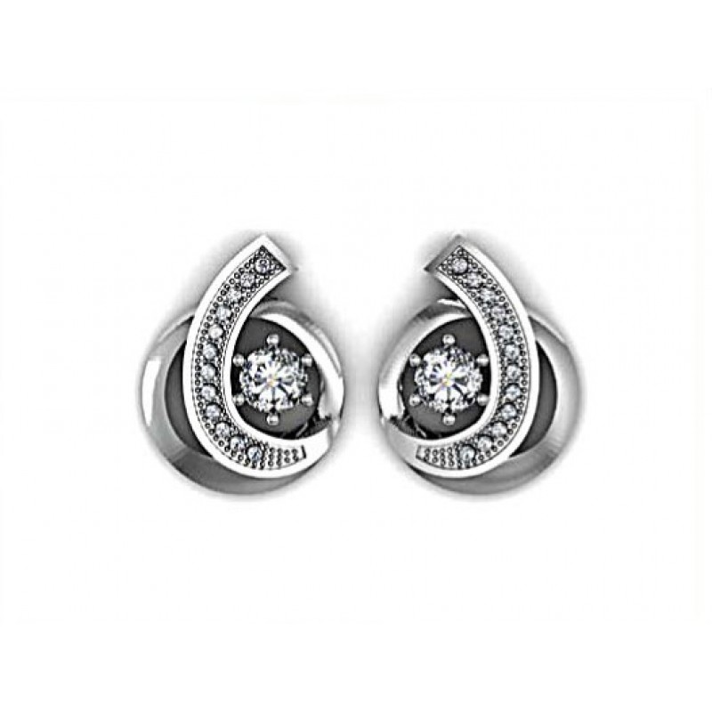 Серьги с крупным камнем и дорожкой камней Os 1015