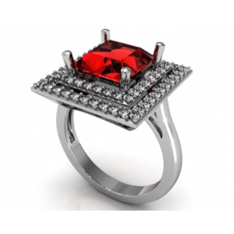 Кольцо с крупным камнем в обрамлении мелких камней Os 7187