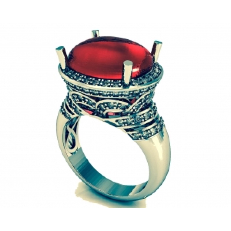 Кольцо с крупным камнем в обрамлении мелких камней Os 7089