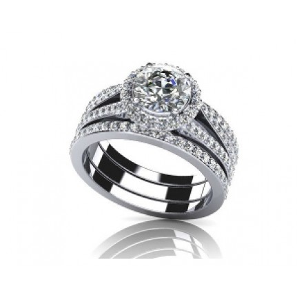 Кольцо тройное с крупным камнем в обрамлении мелких камней Os 2654