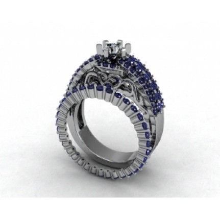 Кольцо двойное с крупным камнем и дорожками камней Os 2525