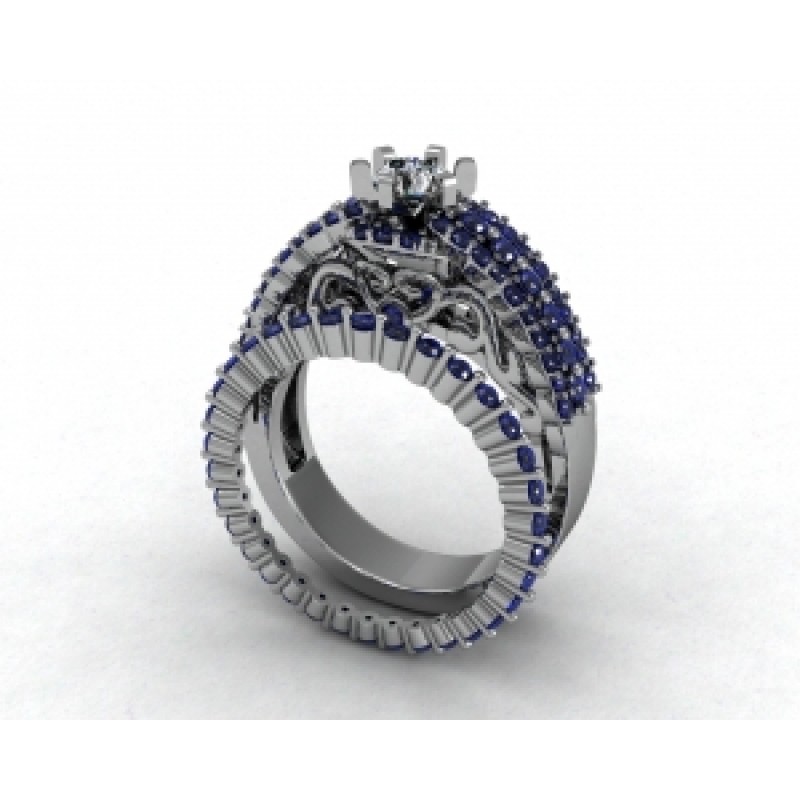 Кольцо двойное с крупным камнем и дорожками камней Os 2525