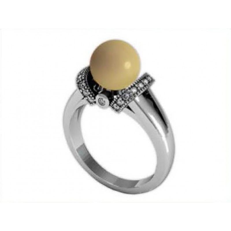 Кольцо с жемчугом и дорожками камней Os 7062