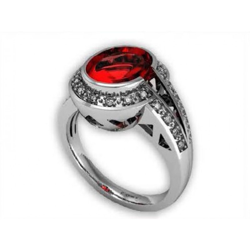 Кольцо с крупным камнем в обрамлении мелких камней Os 7009