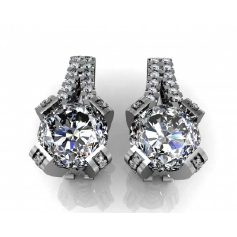 Серьги с крупным камнем и дорожками камней Os 4059