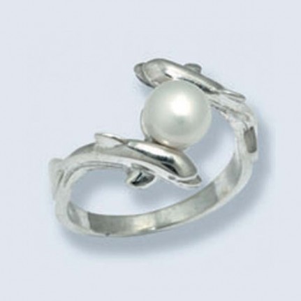 Кольцо дельфины с жемчугом1051