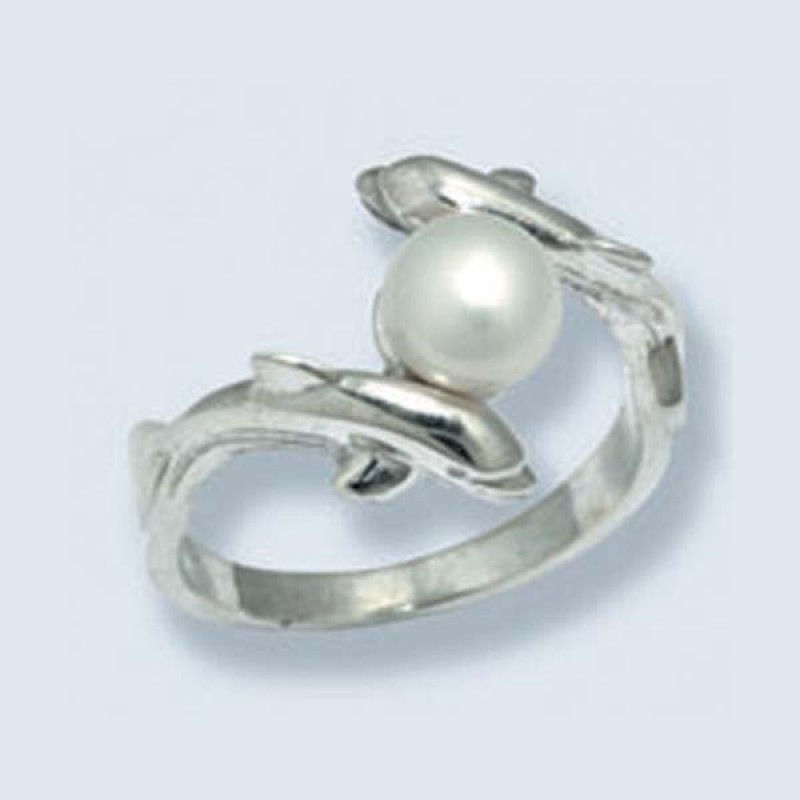 Кольцо дельфины с жемчугом1051