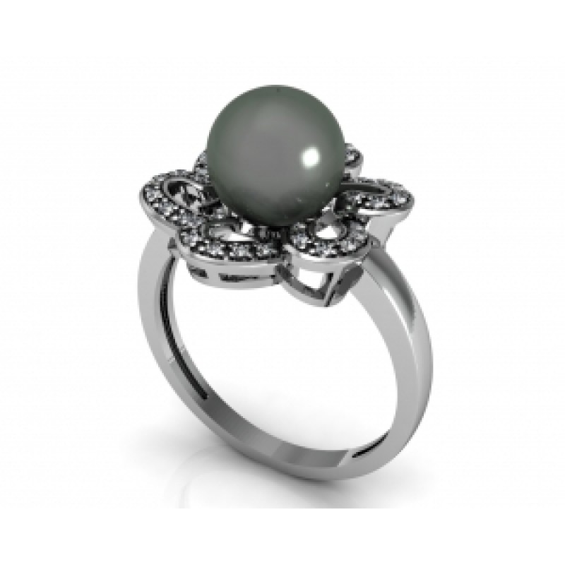 Кольцо с жемчугом в обрамлении мелких камней Os 7193