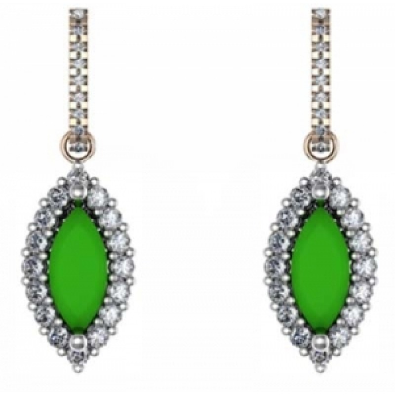 Серьги висячие с крупным камнем в обрамлении мелких камней Os 1665