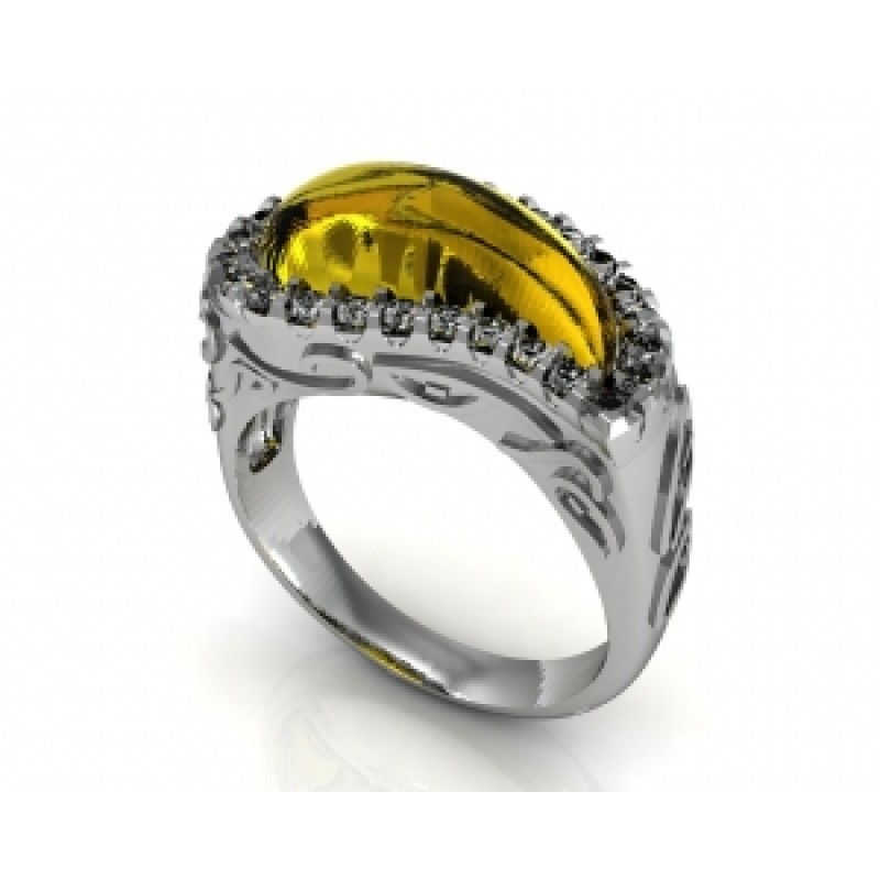 Кольцо с крупным камнем в обрамлении мелких камней Os 7134