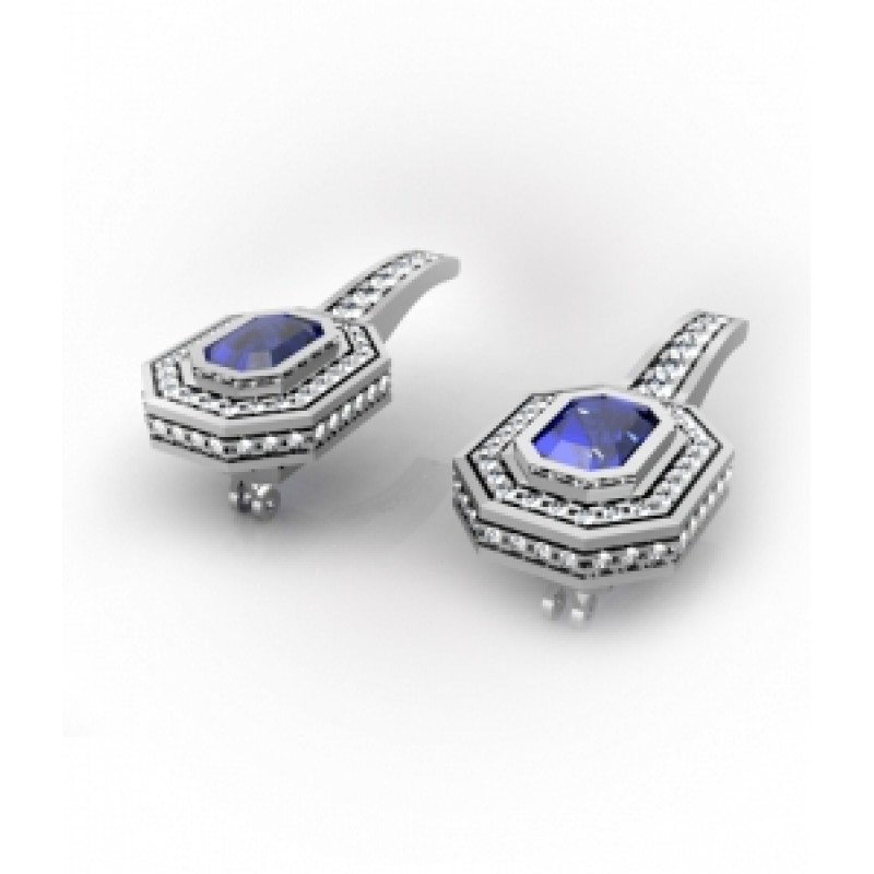 Серьги с крупным камнем и дорожками камней Os 4079