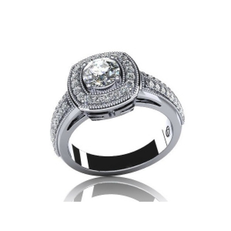 Кольцо с крупным камнем в обрамлении мелких камней Os 2561