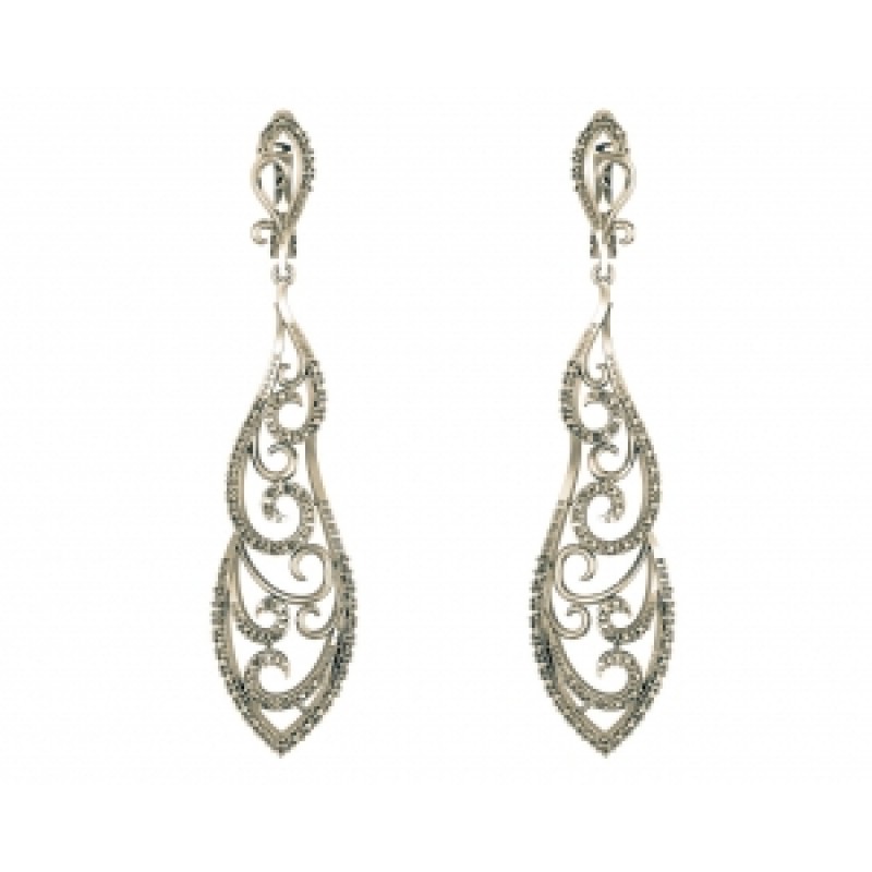 Серьги висячие ажурные с дорожками камней Os 4031
