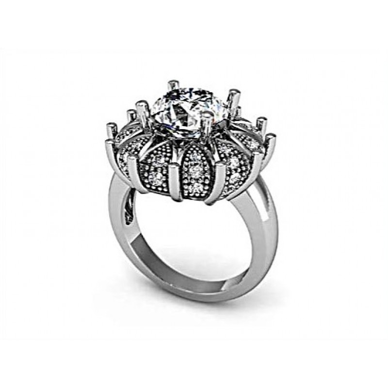 Кольцо с крупным камнем и дорожками камней Os 1000