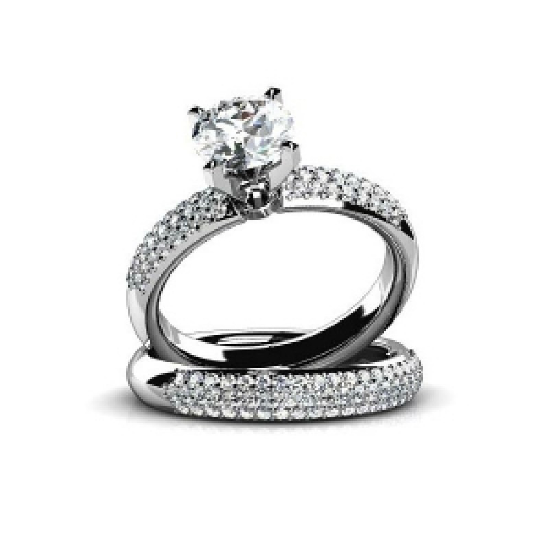 Кольцо двойное с крупным камнем и дорожками камней Os 2699